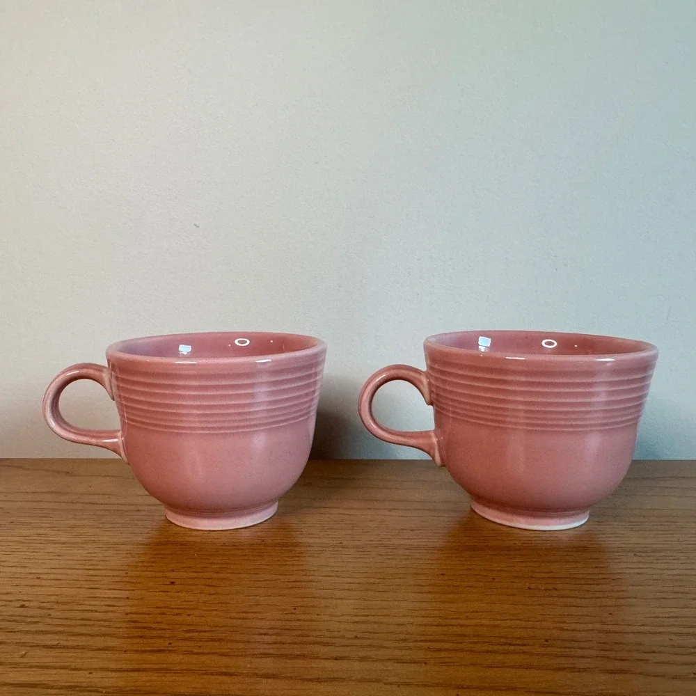 Vintage Fiesta 1951-1959 Coffee Mug Tea Cup Rose Pink Set of 2 Vintage Drinkware